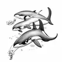 two orcas, mom and baby, with flowers on them tattoo design idea