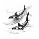 two orcas, mom and baby, with flowers on them tattoo design idea