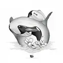 two orcas, mom and baby, with flowers on them tattoo design idea