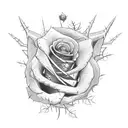 black rose with thorny vines. small  dagger among the thorns gold crown atop the rose black red gold small raven perched tattoo design idea
