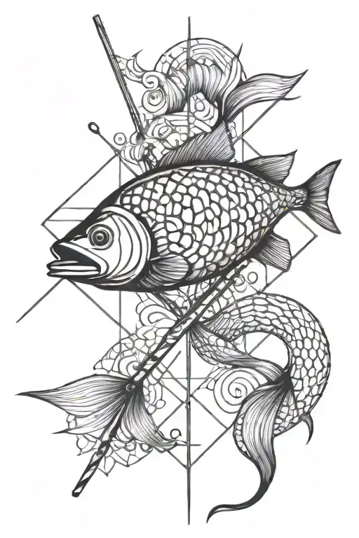 The word JR in a fishing pole intertwined tattoo design idea