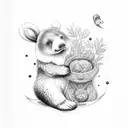 Bear duckling rabbit sitting tattoo design idea