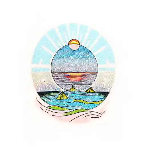 sunrise over dunes with caravan tattoo design idea