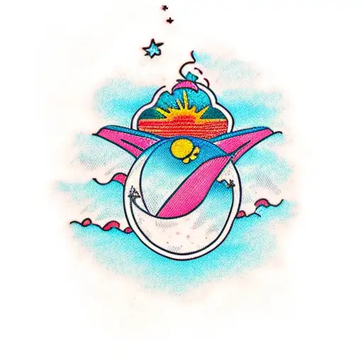 sunrise with caravan tattoo design idea