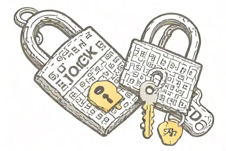 pad lock and key with names on the key and lock shaped like tattoo design idea
