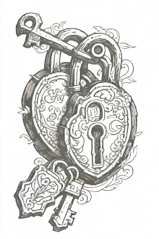 lock and key name written inside symbolizing love tattoo design idea