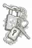 lock and key name written inside symbolizing love tattoo design idea