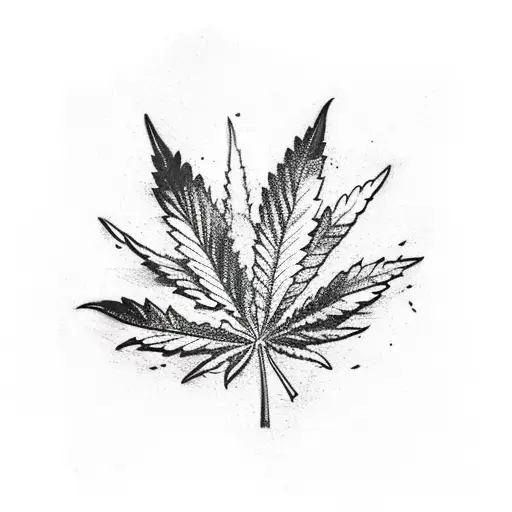 A sketch-style tattoo of a marijuana leaf morphing into a passport, symbolizing your love for travel and weed tattoo design idea
