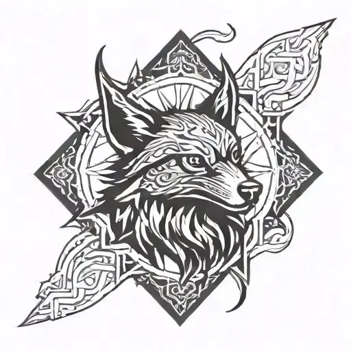 a small pointy eared chiahauhau in the middle of a house stark sigil tattoo design idea