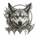 a small pointy eared chiahauhau in the middle of a house stark sigil from game of thrones.  tattoo design idea