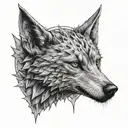 a small pointy eared chiahauhau in the middle of a house stark sigil from game of thrones.  tattoo design idea