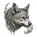 a small pointy eared chiahauhau in the middle of a house stark sigil from game of thrones.  tattoo design idea