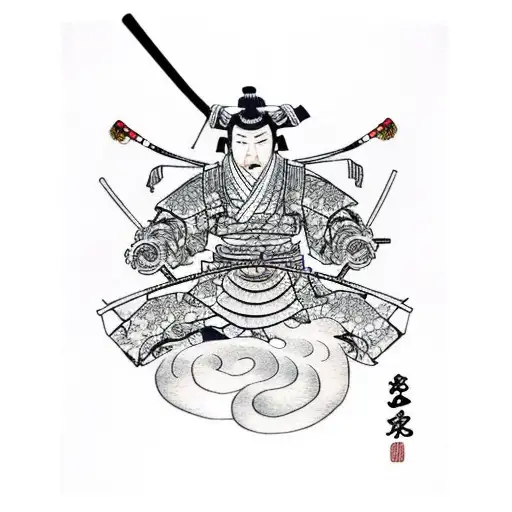 a samurai with a chopstick catching the world tattoo design idea