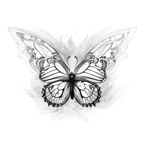 text "Alex" with butterflies tattoo design idea