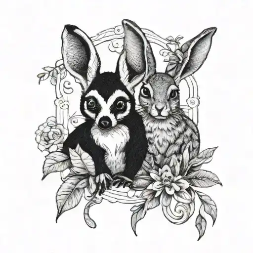 lemur and rabbit together  tattoo design idea