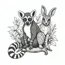 lemur and rabbit tattoo design idea