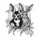 lemur and rabbit together  tattoo design idea