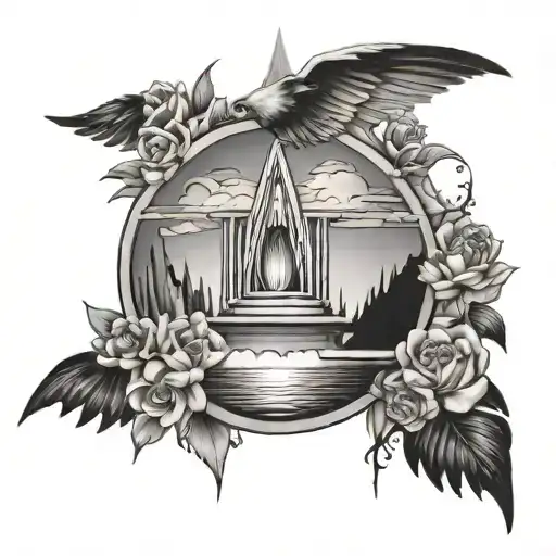 Design a tattoo inspired by Nirvana's album covers with a subtle architectural element tattoo design idea