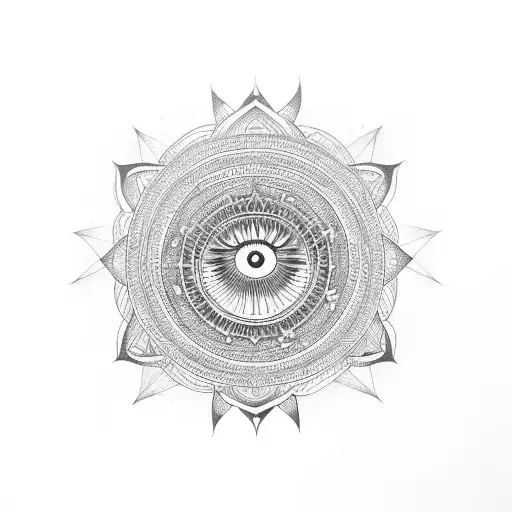 Mystical mandala incorporating the all seeing eye and sacred valley elements tattoo design idea
