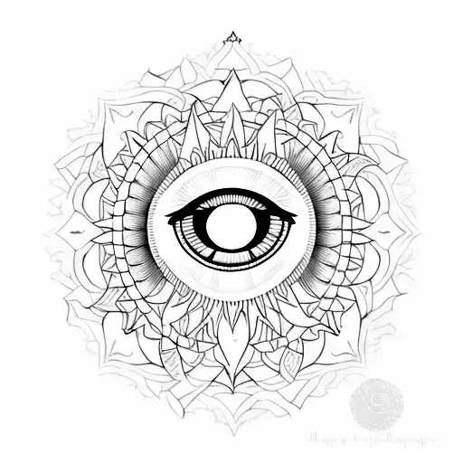 A serene lake reflecting the image of the All-Seeing Eye, with the silhouette of a Siberian husky in the foreground tattoo design idea