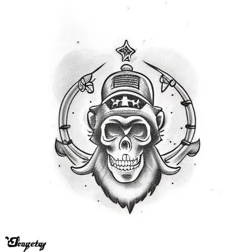 Monkey sitting on skull tattoo design idea