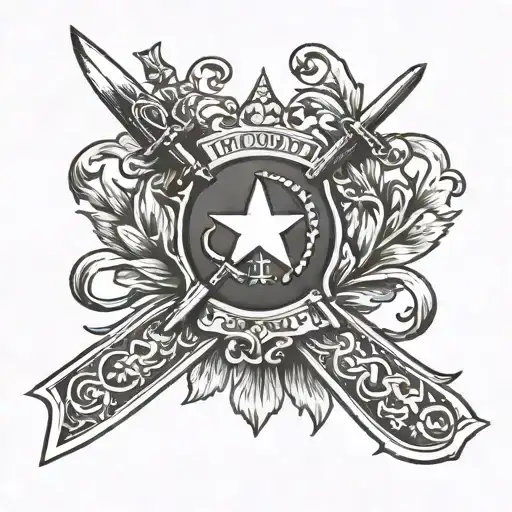 a knife with an imperial ribbon on the handle cuts the Soviet flag tattoo design idea