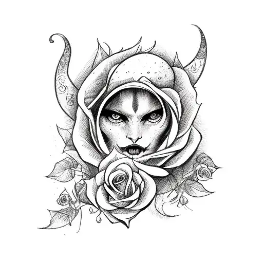Witchy Moon Tarot with Roses tattoo design idea