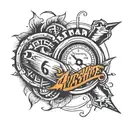 ""Create a small forearm tattoo featuring a speedometer with the name 'Anushree' integrated into the design." tattoo design idea