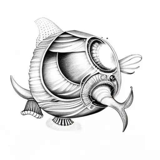 deep sea fish and shells tattoo design idea