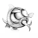 deep sea fish and shells tattoo design idea