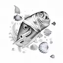 deep sea fish and shells tattoo design idea
