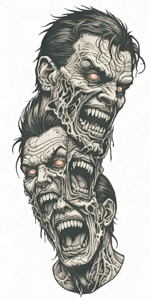 demons with mouth sewn shut screaming tattoo design idea