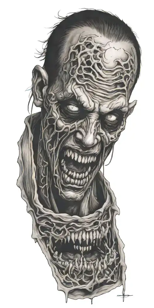 demons with mouth sewn shut tattoo design idea