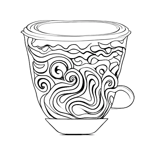 A captivating design depicting a coffee cup filled with latte art in the shape of various baked goods, including a croissant tattoo design idea