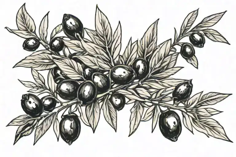 Olive Branch around the forearm with a few black olives tattoo design idea