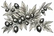 Olive Branch around the forearm with a few black olives tattoo design idea