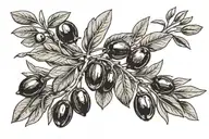 Olive Branch around the forearm with a few black olives tattoo design idea