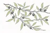 Olive Branch around the forearm with a few black olives tattoo design idea