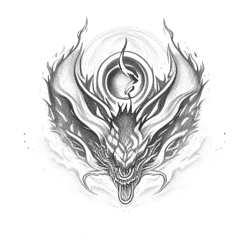 Flickering flames increasing in intensity until they meet with a red ouroboros tattoo design idea