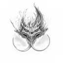 Flickering flames increasing in intensity until they meet with a red ouroboros tattoo design idea