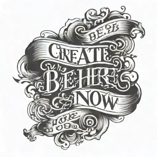 Create a “be here now” tattoo as a script on forearm which also looks like an arm band . Give me 5-10 images for referen tattoo design idea
