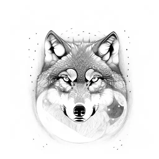 Wolf in the woods in moonlight, dark, eyes tattoo design idea
