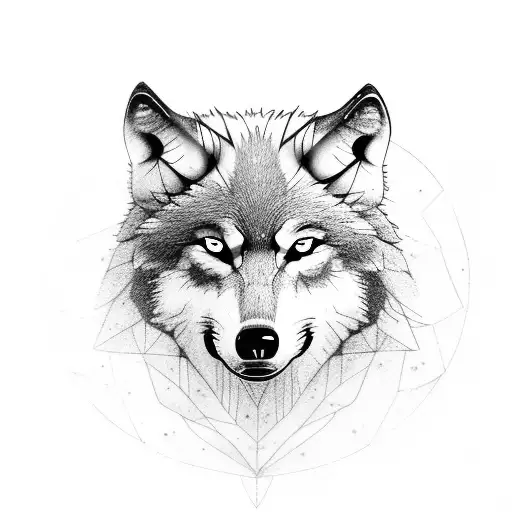 Wolf in the woods in moonlight, dark, eyes tattoo design idea