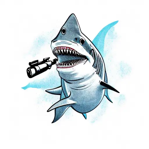 a shark with a gun for a mouth tattoo design idea
