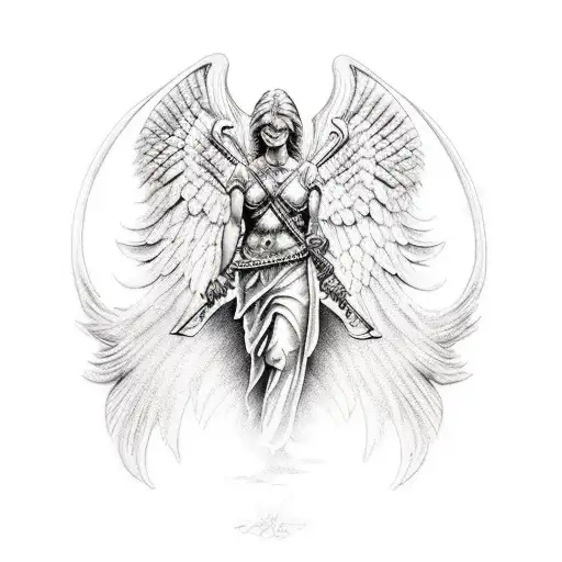 Realism Warrior Angel Of Heaven Tattoo Idea - BlackInk AI