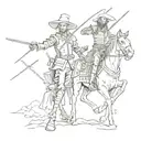 A mashup of Don Quixote and a zombie, showing the clash of two iconic characters in a unique way tattoo design idea