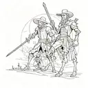 A mashup of Don Quixote and a zombie, showing the clash of two iconic characters in a unique way tattoo design idea