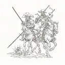 A mashup of Don Quixote and a zombie, showing the clash of two iconic characters in a unique way tattoo design idea