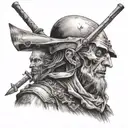 A detailed portrait of Don Quixote with a zombie twist, showcasing the contrast between fantasy and horror tattoo design idea