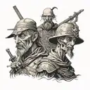 A detailed portrait of Don Quixote with a zombie twist, showcasing the contrast between fantasy and horror tattoo design idea